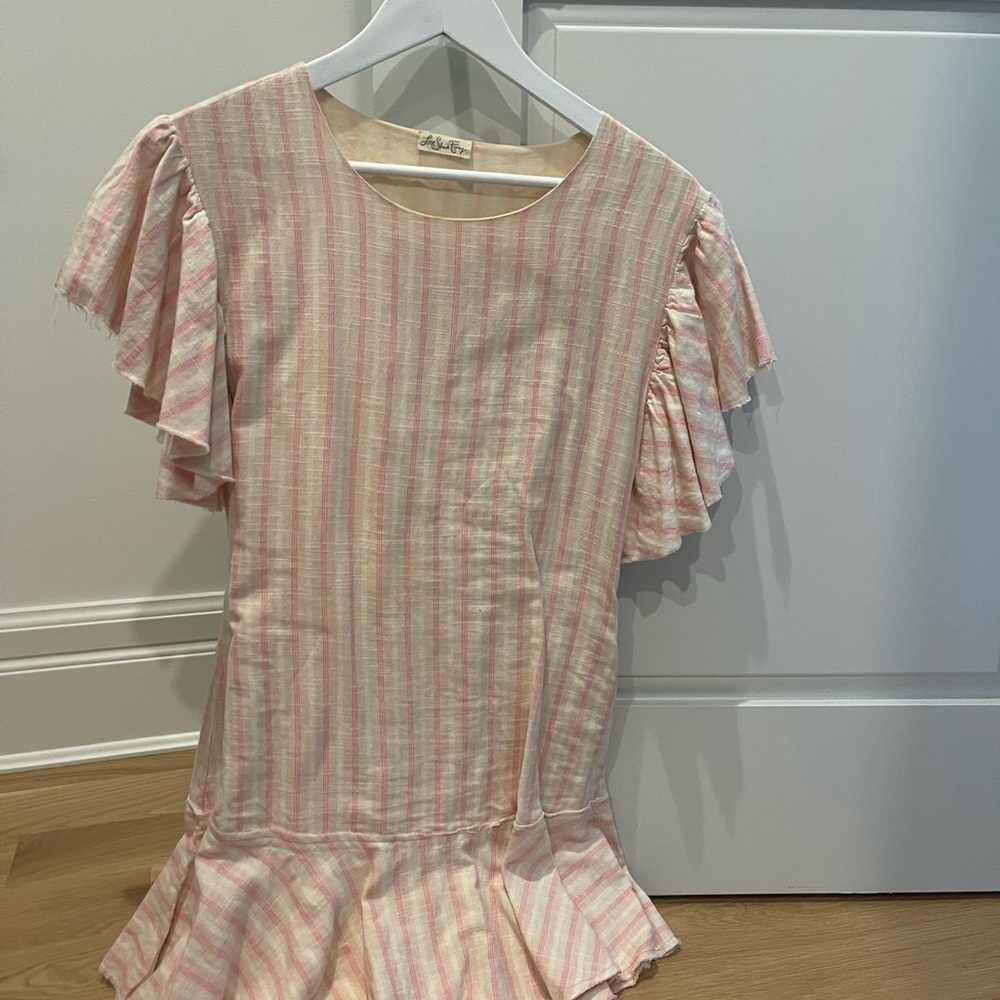 LoveShackFancy Pink and White Striped Ruffle Dress